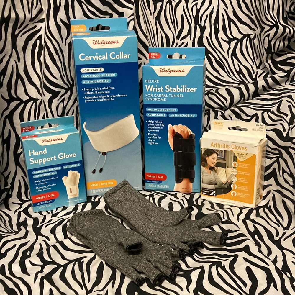 NEW Cervical Collar, Wrist Brace,Supports,Stabilizers. Arthritis Gloves LIKE NEW